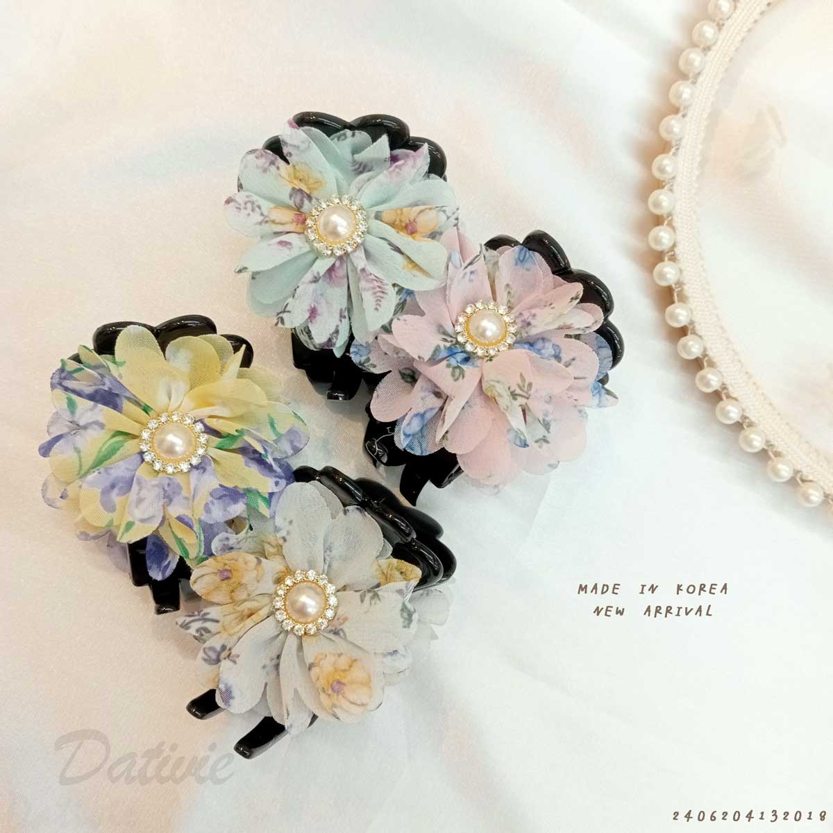 韓國 珍珠 氣質 碎花 造型 四色 抓夾