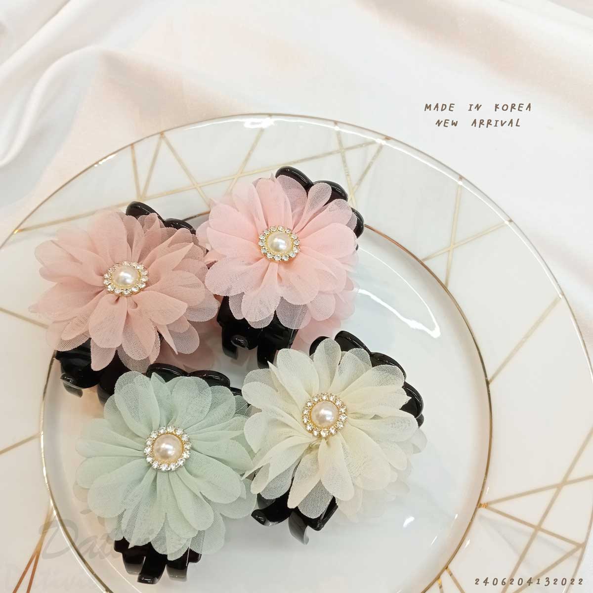 韓國 珍珠 氣質 花 造型 四色 抓夾