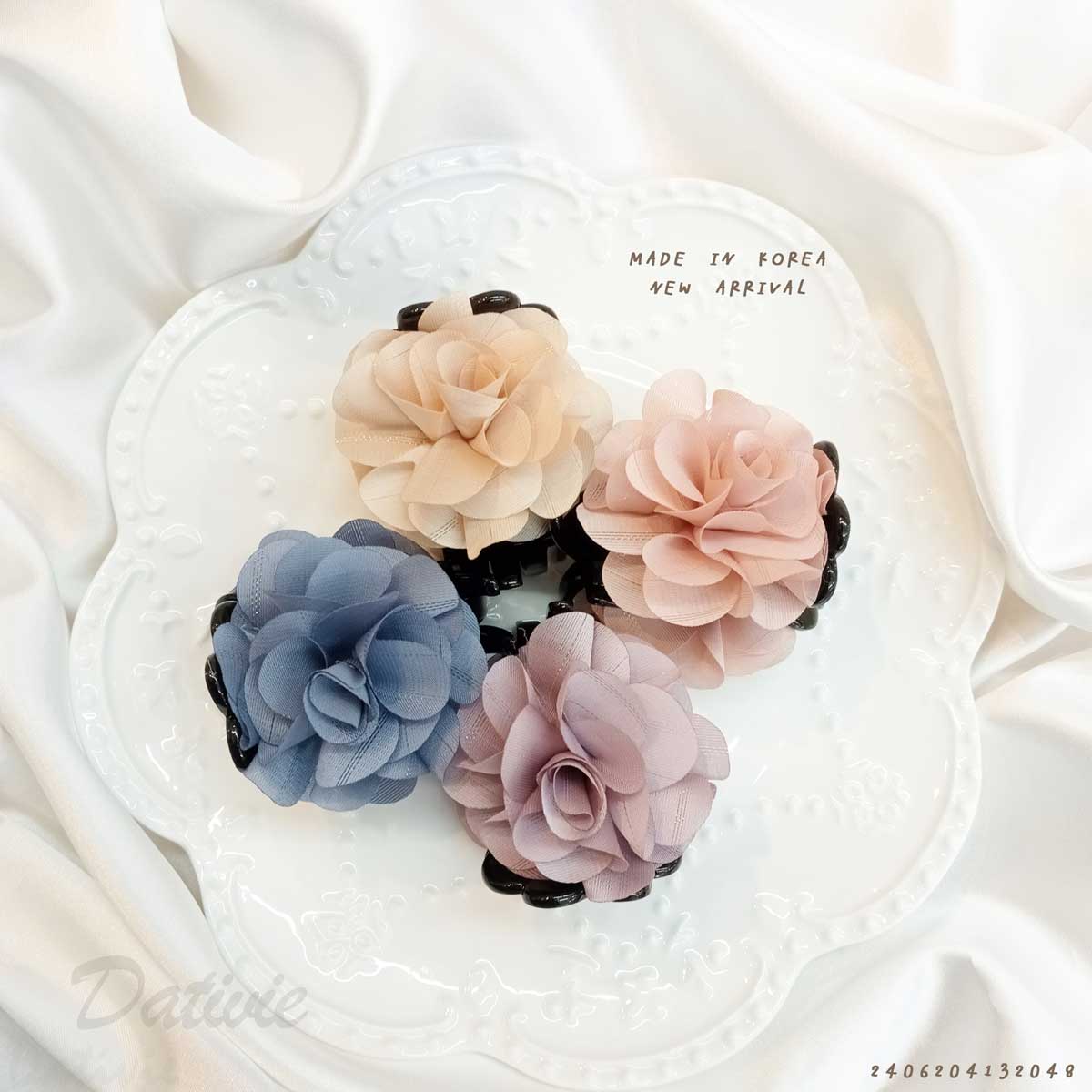 韓國 素色 花 造型 設計 四色 抓夾