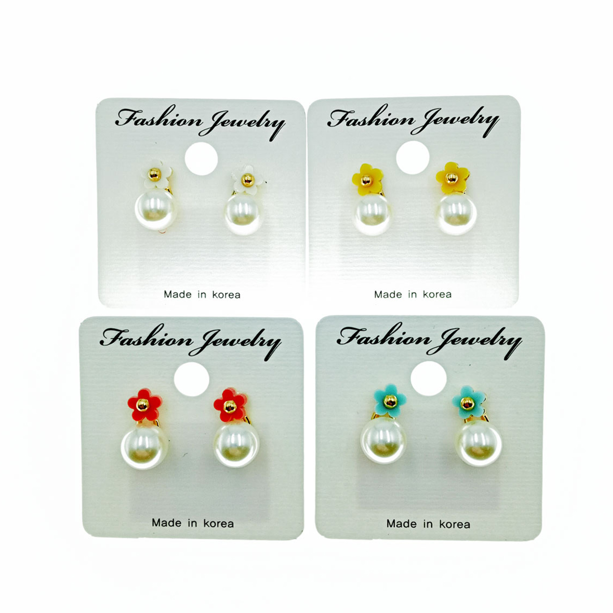 韓國 小花 珍珠 造型 設計 四色 耳針耳環