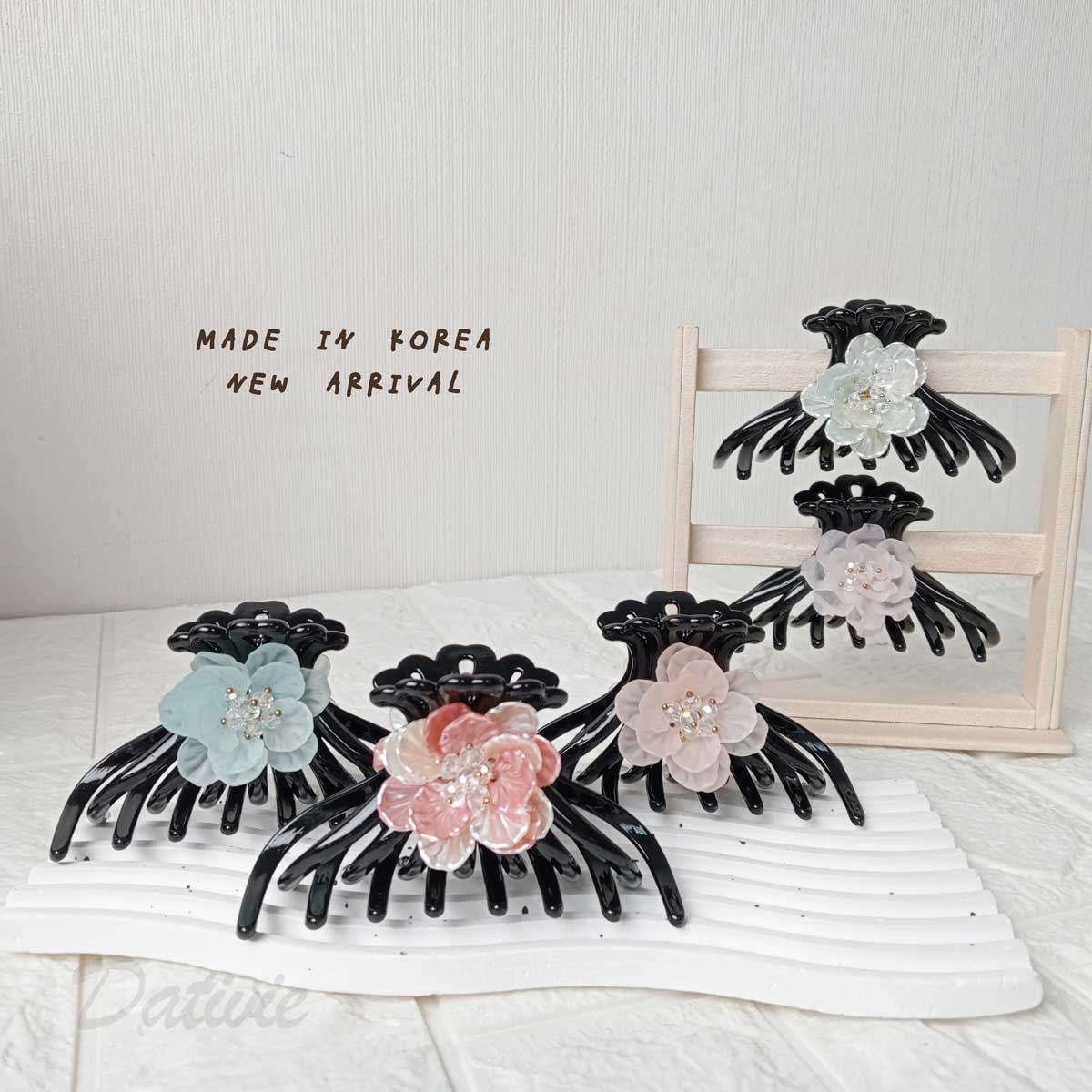 韓國 流行 優雅 氣質 花朵 造型 大鯊魚夾