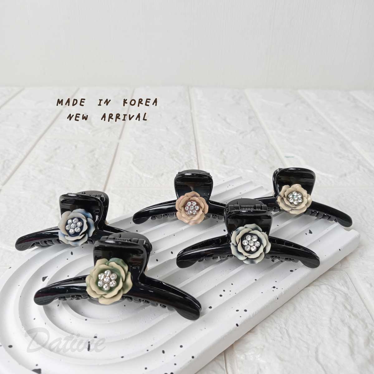 韓國 流行 優雅 氣質 鑲鑽 玫瑰花 小抓夾