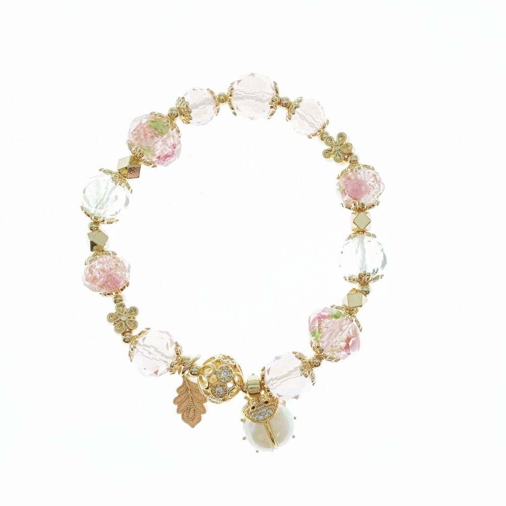 韓國 琉璃珠 鑲鑽 玫瑰 透感 葉子 造型 手鍊