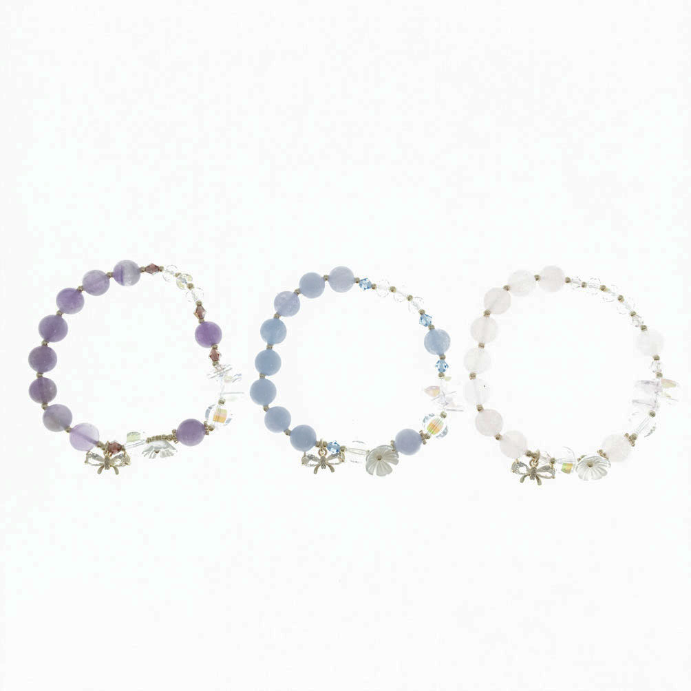 韓國 琉璃珠 鑲鑽 水晶 蝴蝶結 小花 造型 三色 手鍊