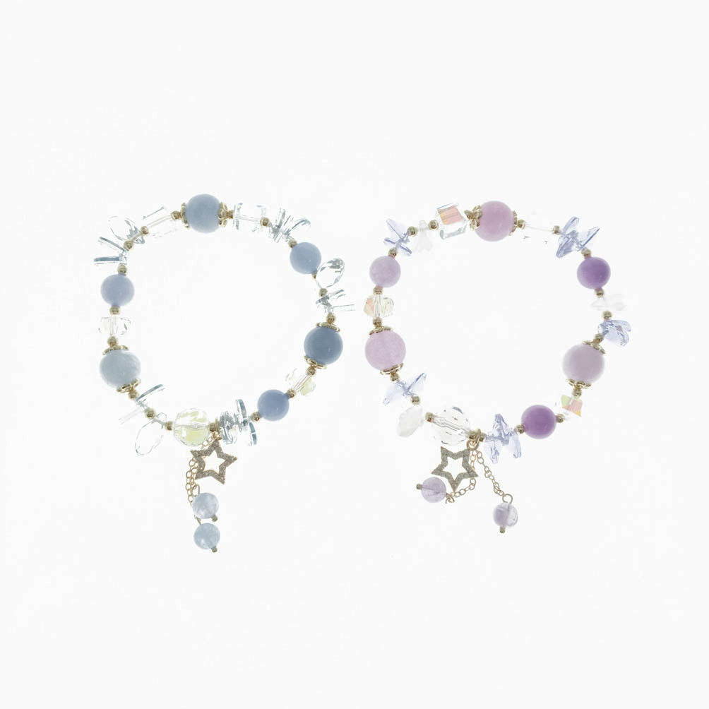 韓國 琉璃珠 鑲鑽 水晶 星星 造型 透感  兩色 手鍊