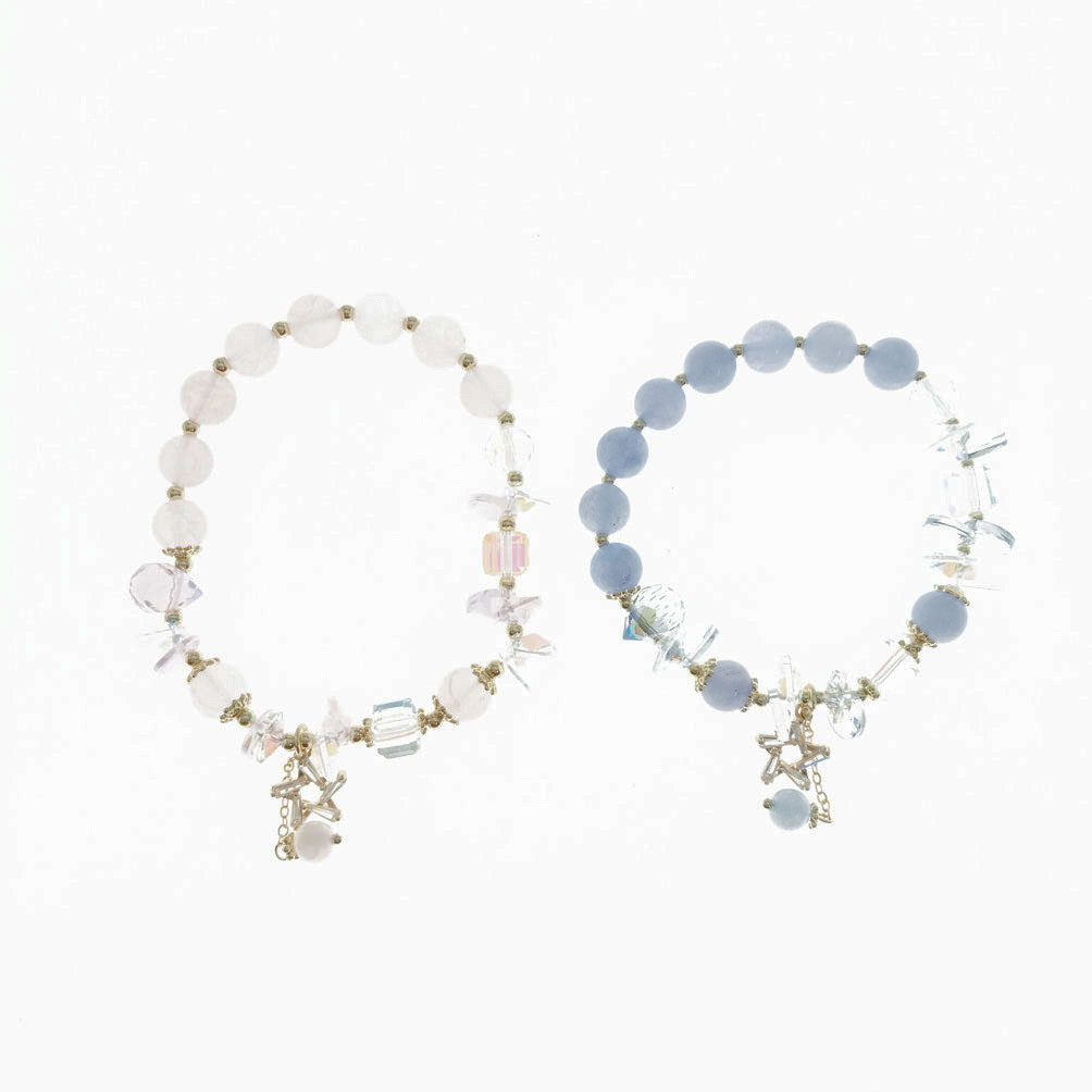 韓國 琉璃珠 鑲鑽 水晶 星星 造型 兩色 手鍊