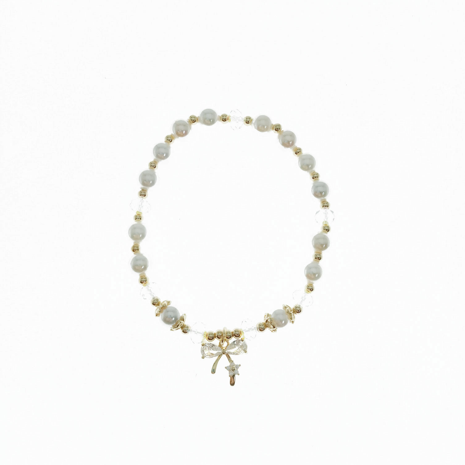 韓國 珍珠 鑲鑽 水晶 蝴蝶結 造型 手鍊