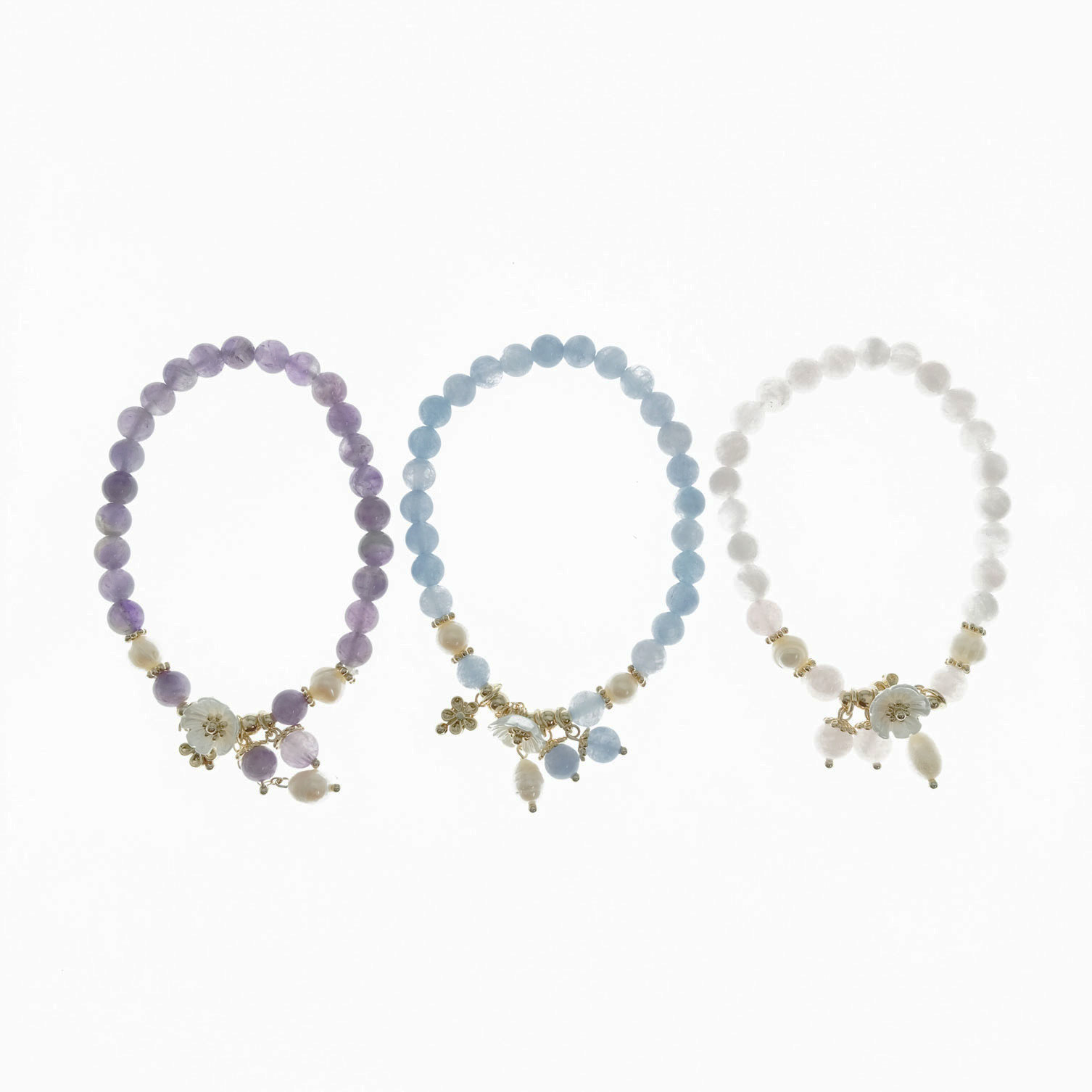 韓國 琉璃珠 珍珠 水晶 小花 造型 三色 手鍊