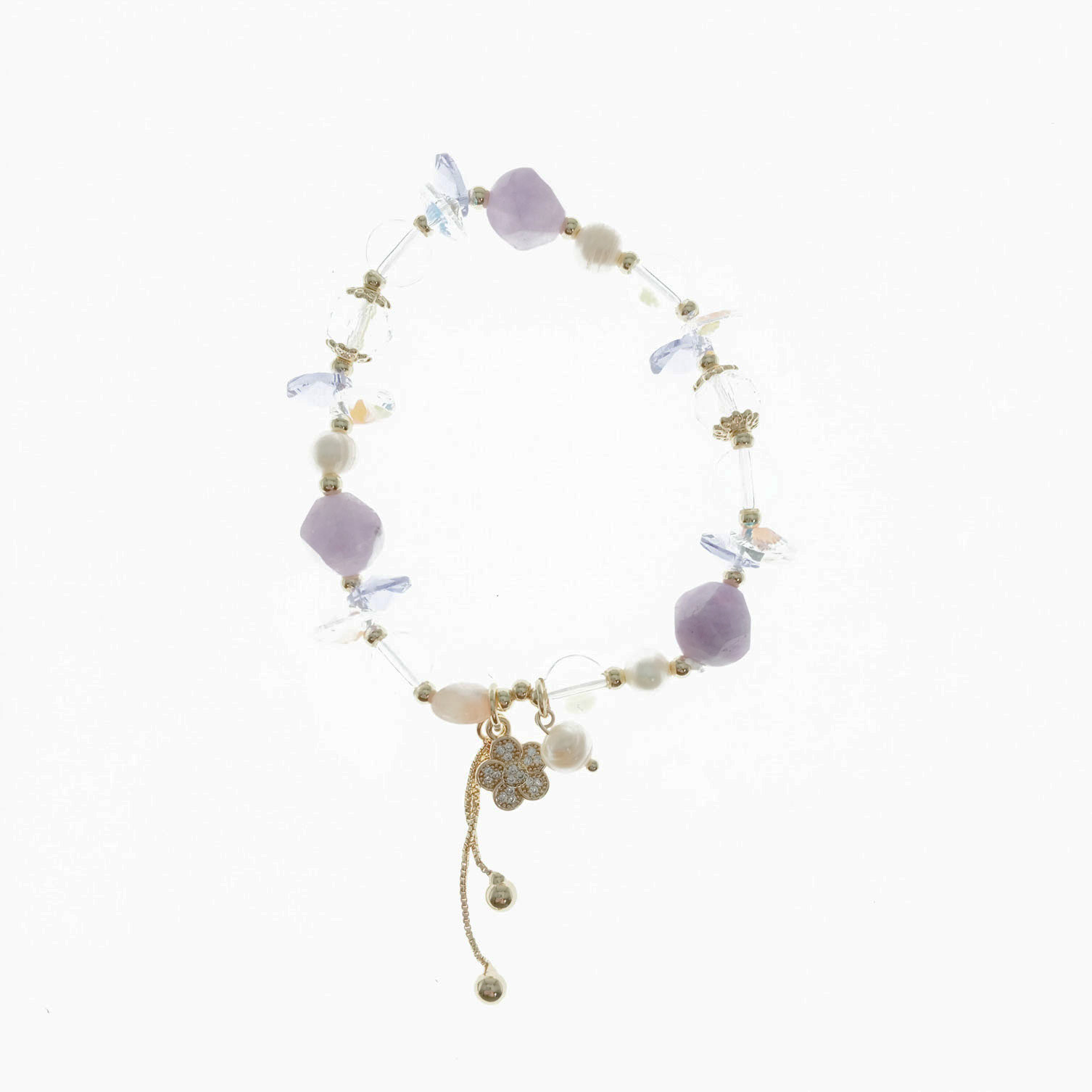 ​韓國 琉璃珠 鑲鑽 水晶 小花 珍珠 造型 手鍊