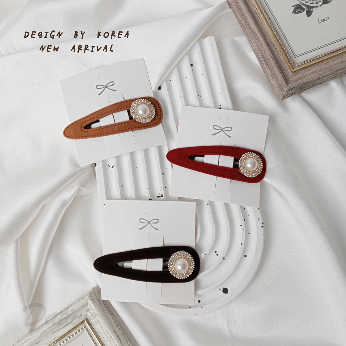 絲絨 質感 珍珠 造型 三色 撇撇夾