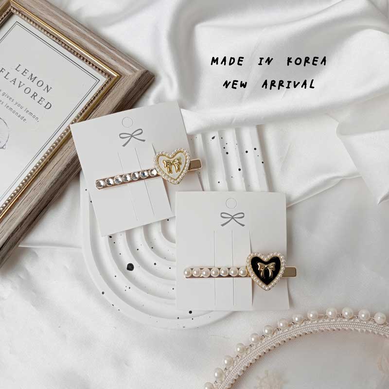 珍珠 愛心 蝴蝶結 金邊 造型 質感 兩色 壓夾