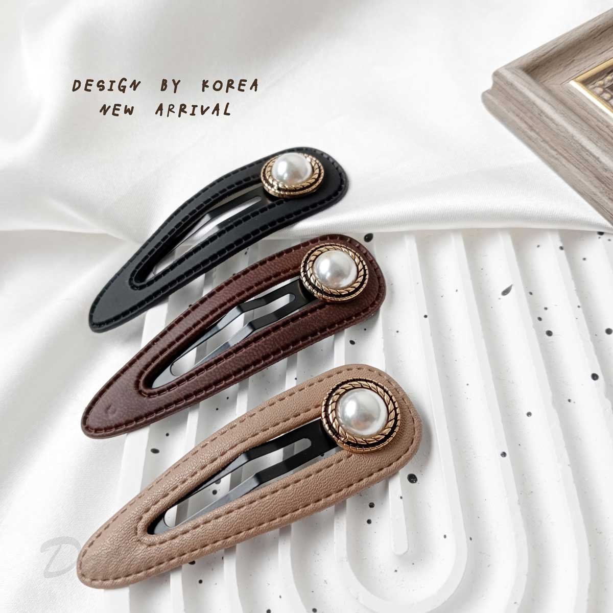 皮革 質感 珍珠 造型 三色 撇撇夾