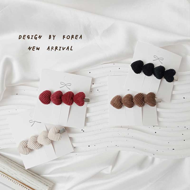 可愛 愛心 造型 燈芯絨 四色 壓夾