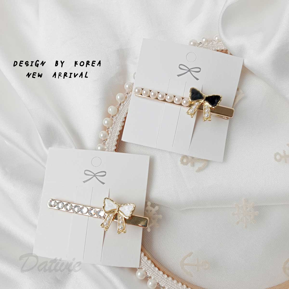 質感 金邊 珍珠 蝴蝶結 造型 兩色 壓夾