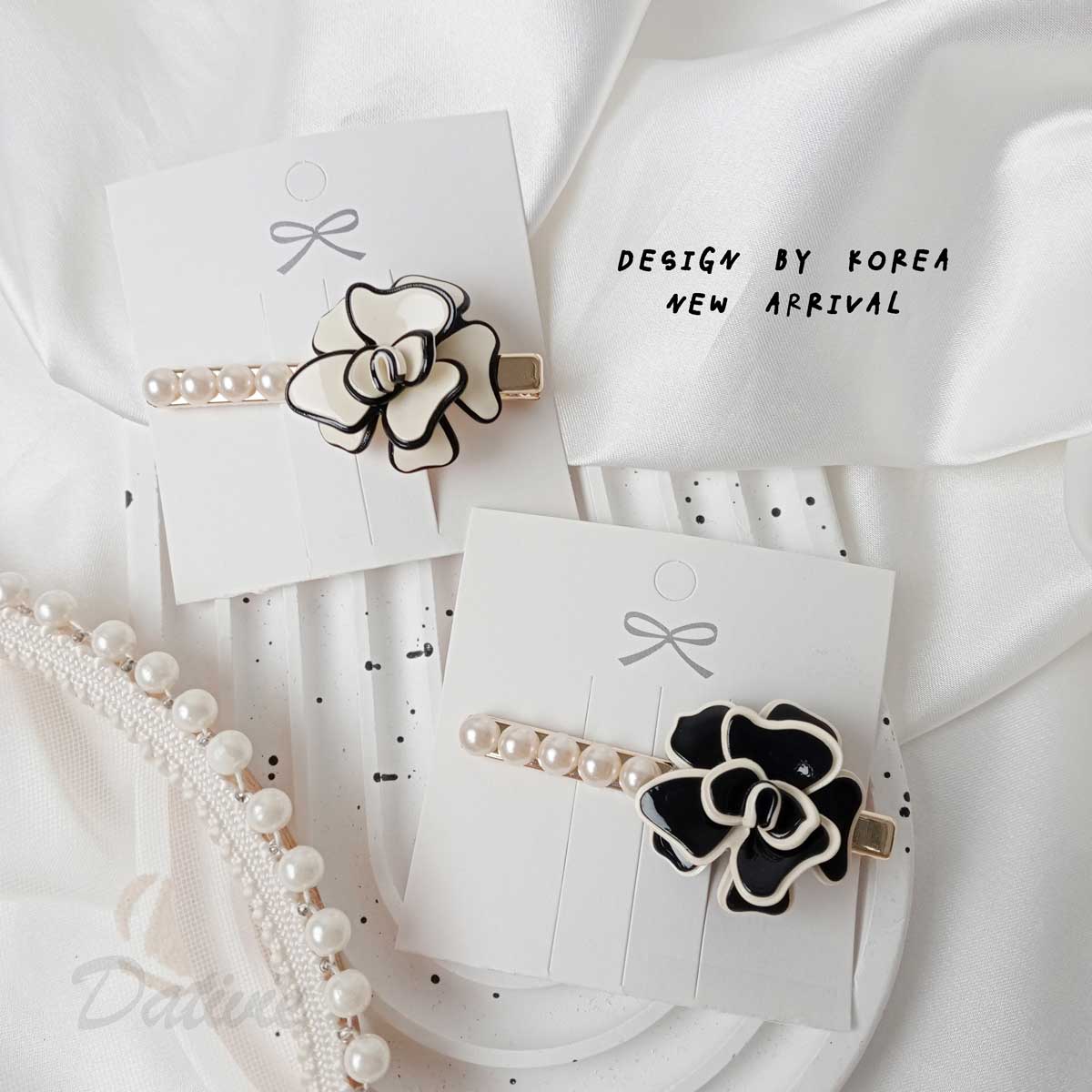 山茶花 珍珠 立體 造型 質感 兩色 壓夾