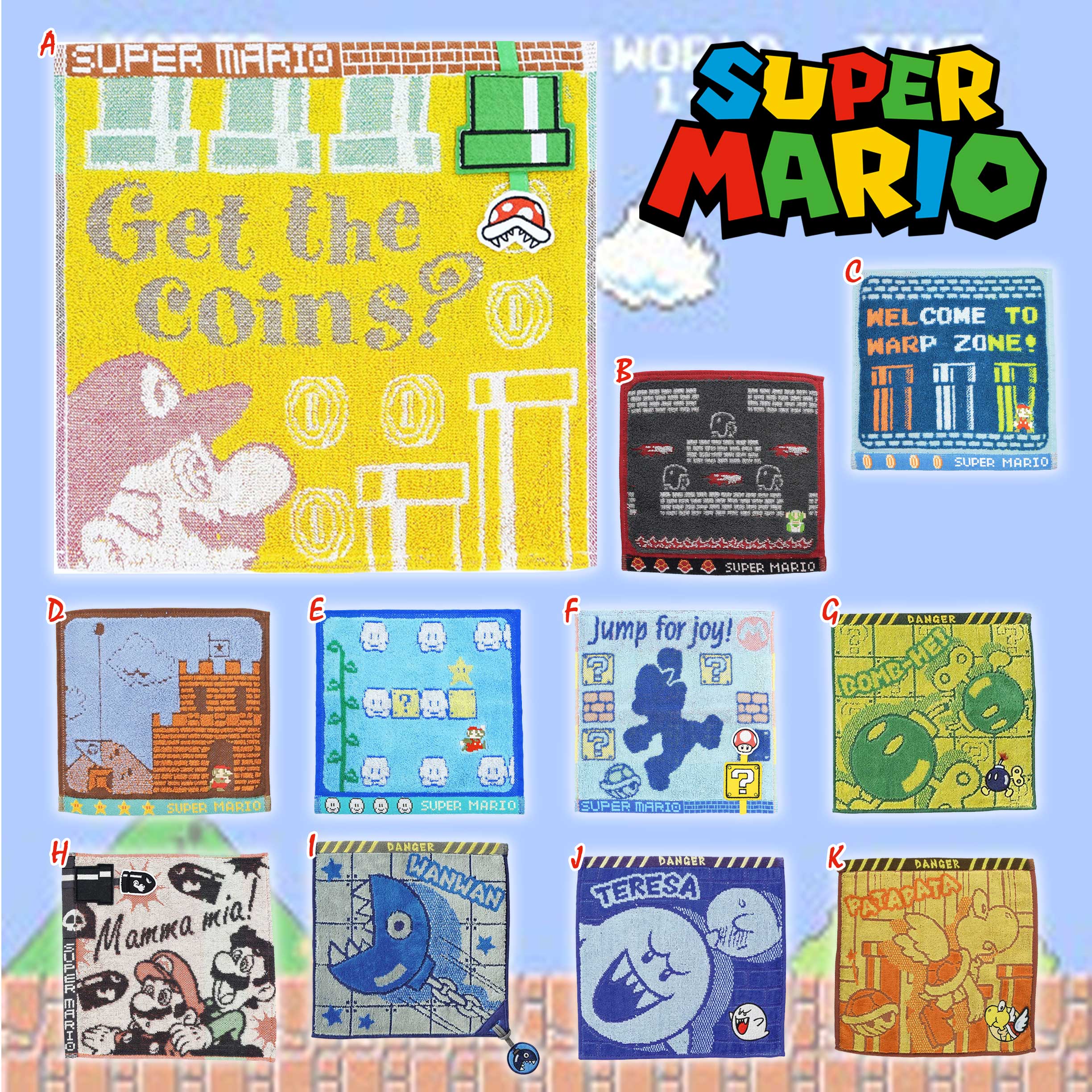 純棉小毛巾 25.5×25.5cm-瑪莉歐 Super Mario EPOCH 日本進口正版授權