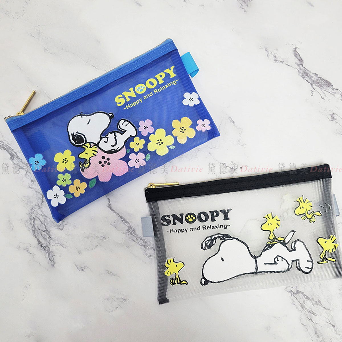 網格扁筆袋-史努比 SNOOPY PEANUTS 正版授權