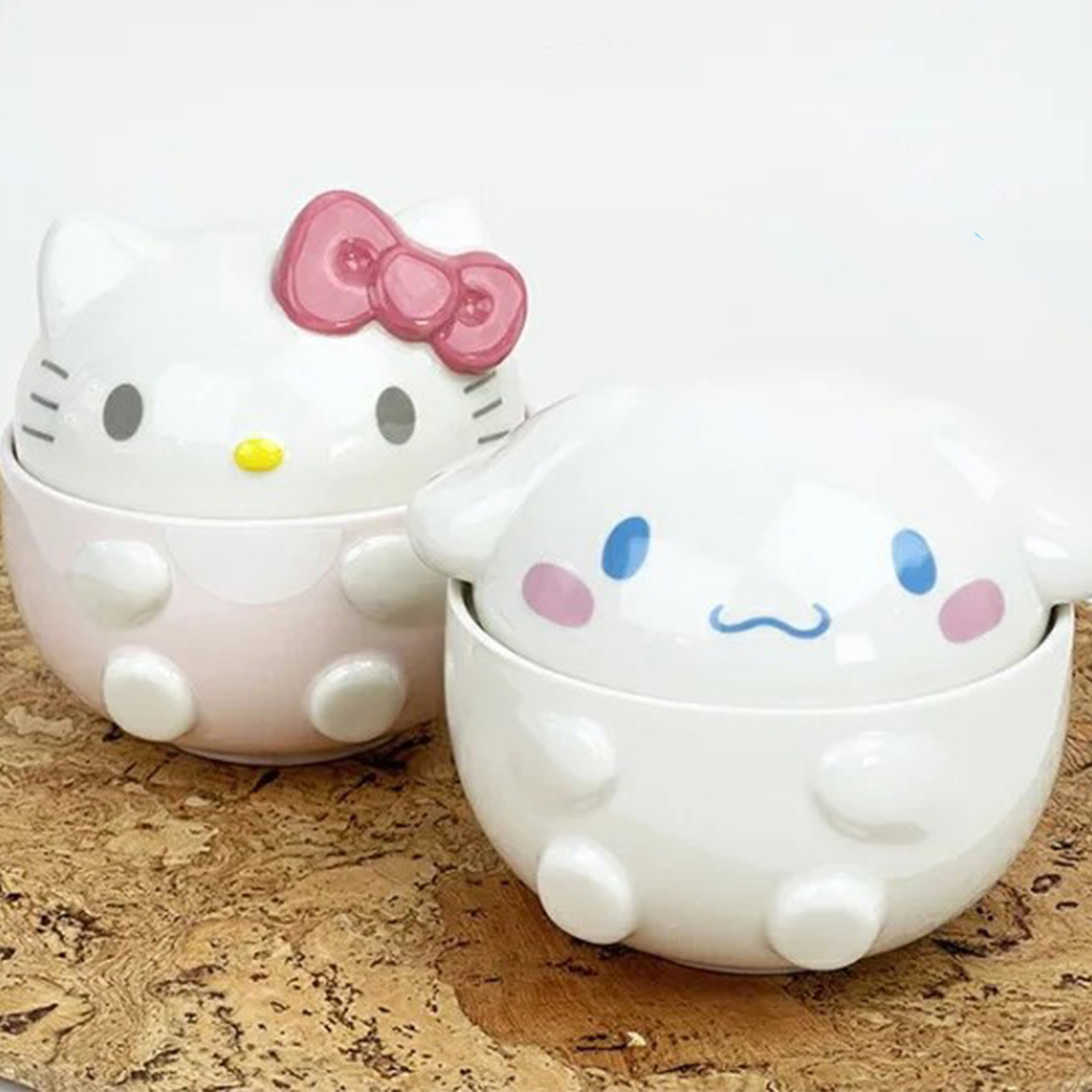 陶瓷碗附蓋-HELLO KITTY 大耳狗 三麗鷗 Sanrio 日本進口正版授權