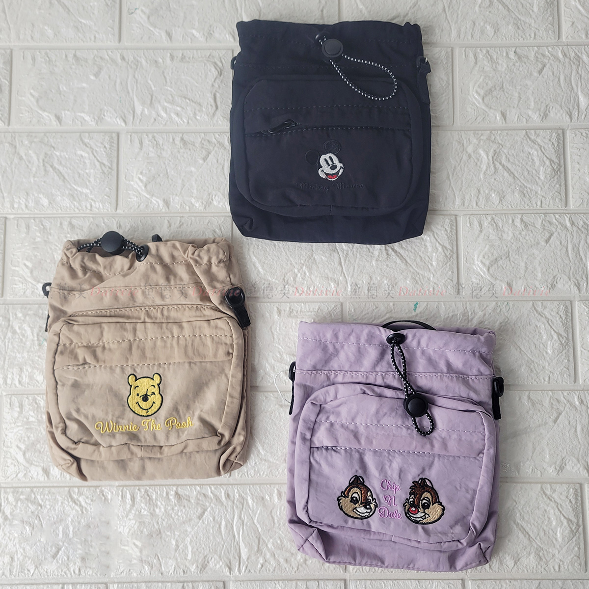 輕量尼龍刺繡束口斜背包-迪士尼 DISNEY 正版授權