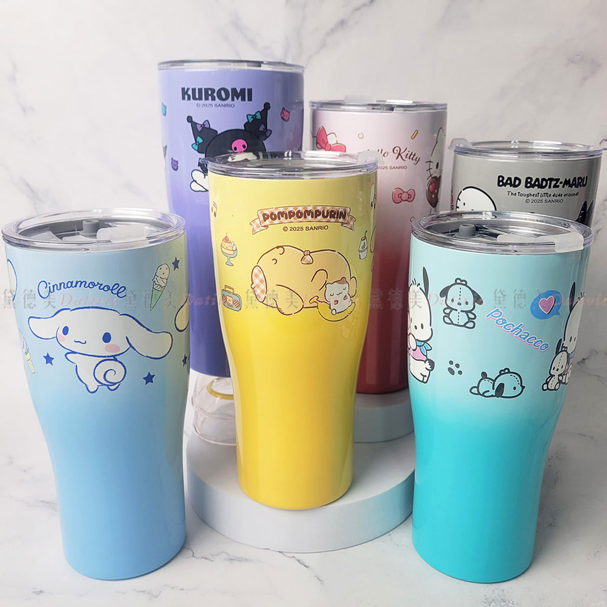 不鏽鋼曲線杯900ml 附吸管&清潔刷-三麗鷗 SANRIO 正版授權