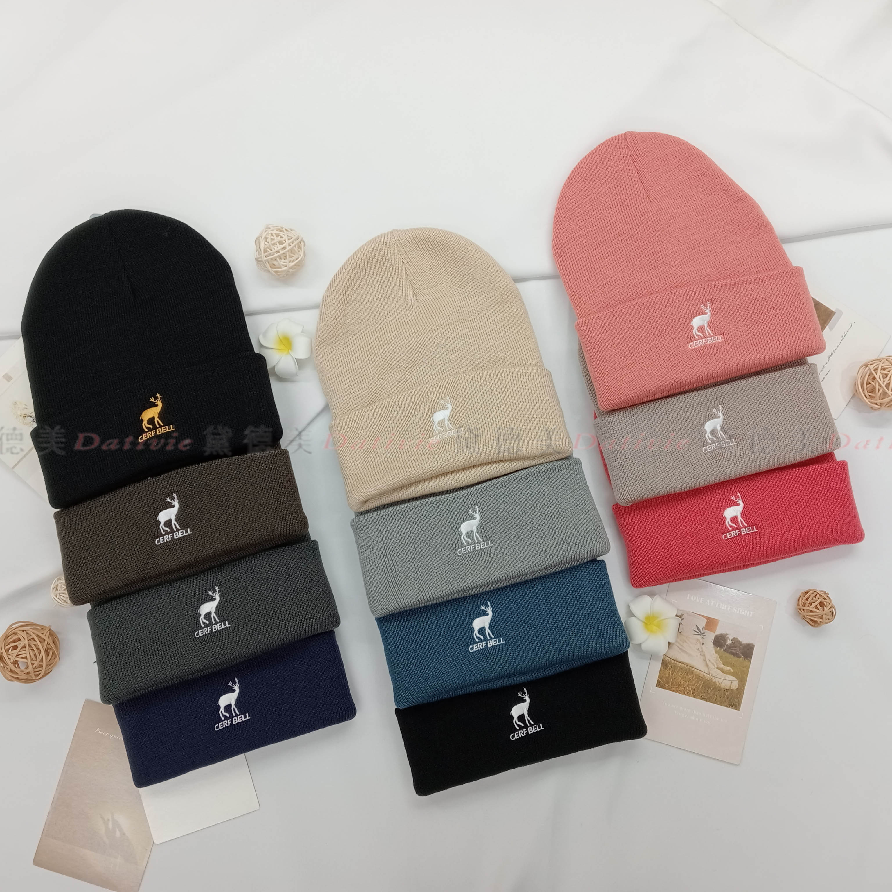刺繡麋鹿反摺單層針織帽 11色-CERF BELL 臺灣製造