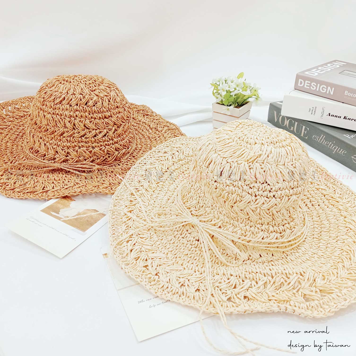 可折疊遮陽透氣拉菲草帽 兩色-韓國設計
