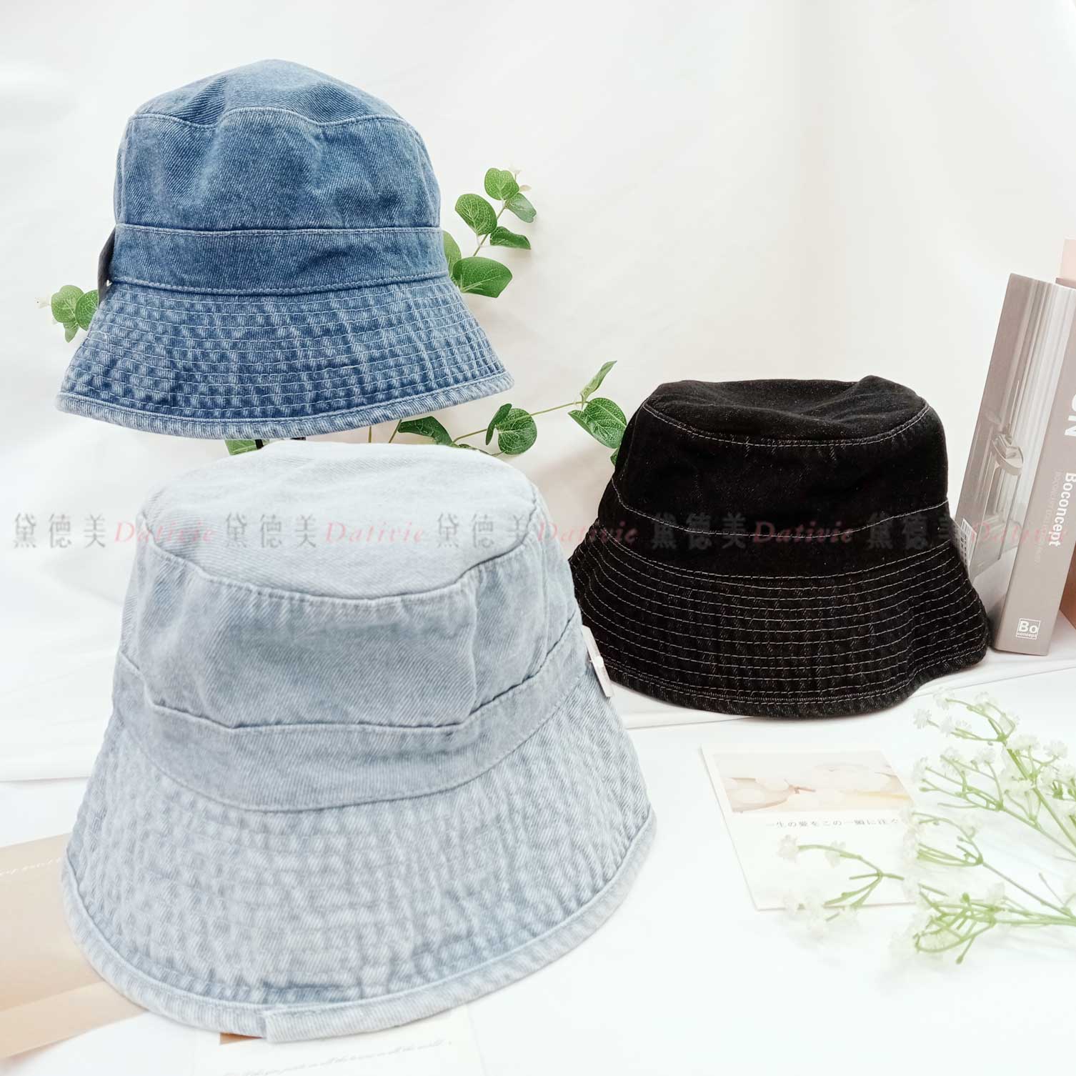 素面車線牛仔漁夫帽 三色-韓國設計