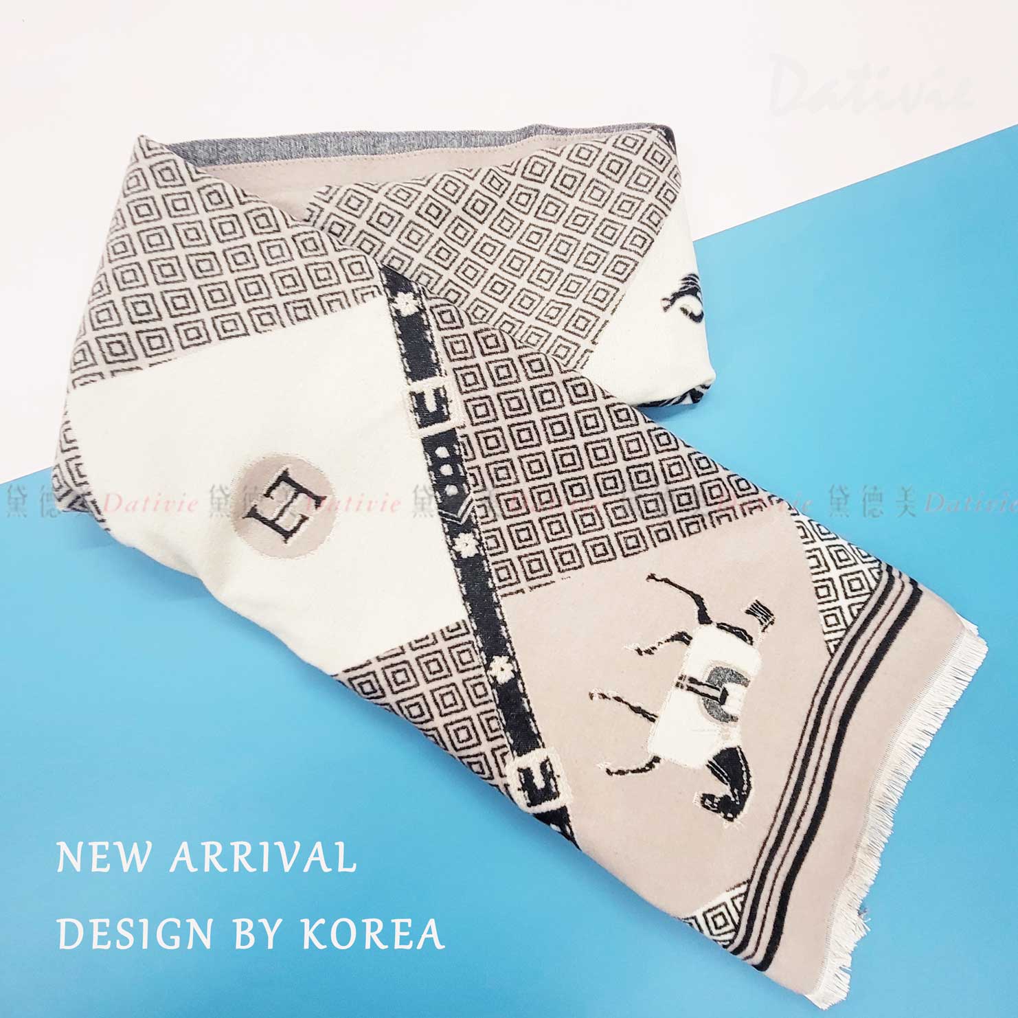 韓國 馬匹 流蘇 氣質 雙面 單色 圍巾