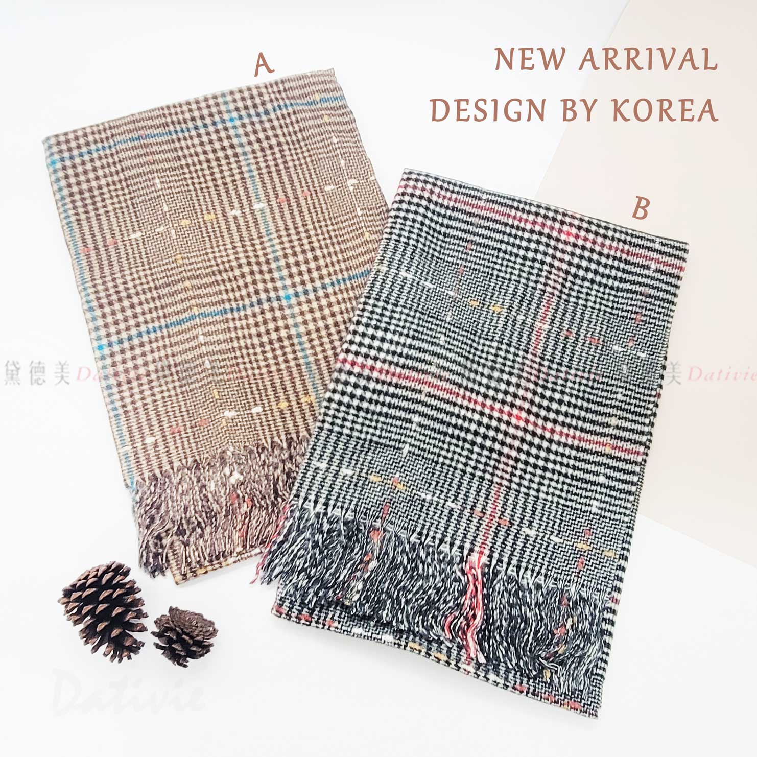 韓國 千鳥紋 格紋 經典 雙色 圍巾