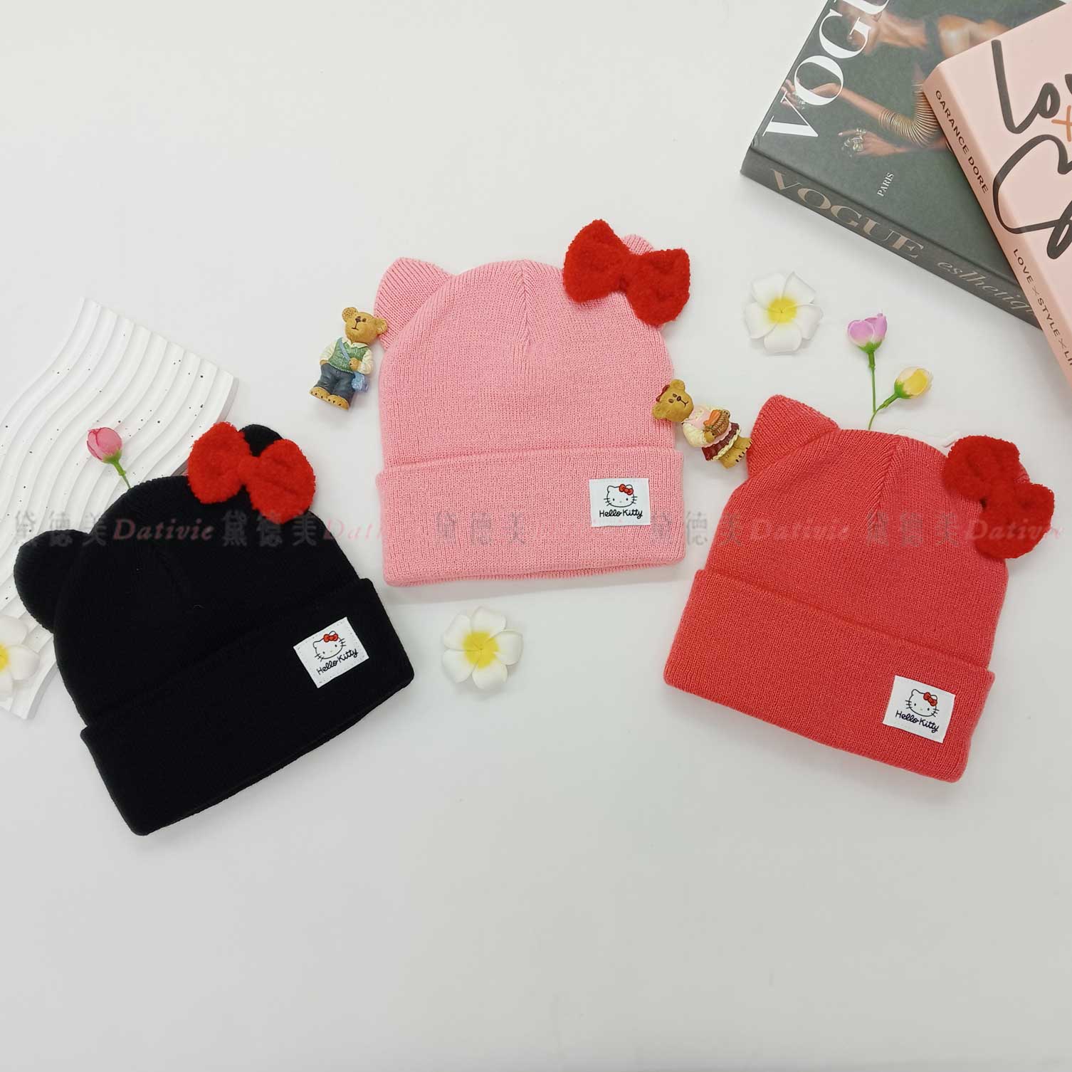 兒童 HELLO KITTY 針織 絨毛 可愛 三色 毛帽-三麗鷗 Sanrio 臺灣製造