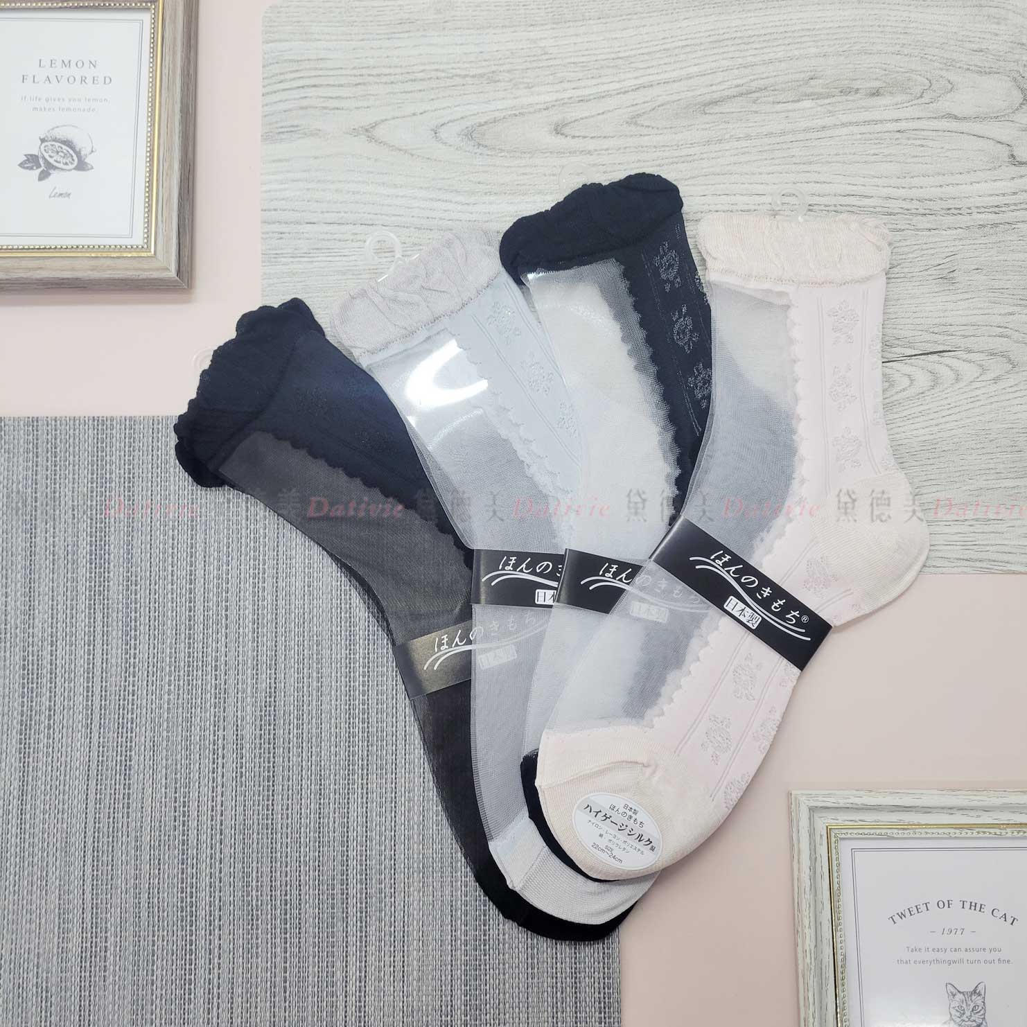 日本襪 透膚 花朵 少女襪 24-26cm-日本製造