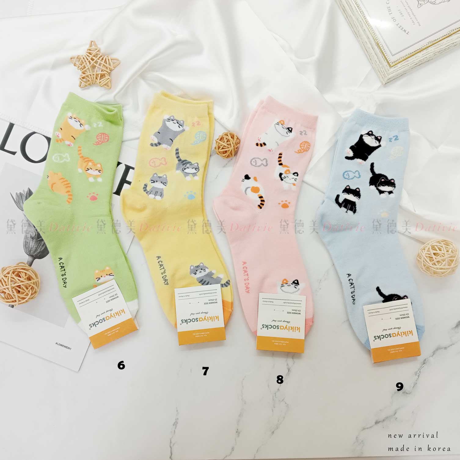 韓國襪 動物 貓咪 四色 中筒襪