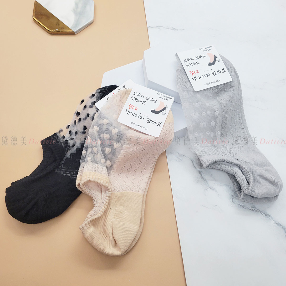 韓國襪 素色 點點 花紋 透膚 踝襪