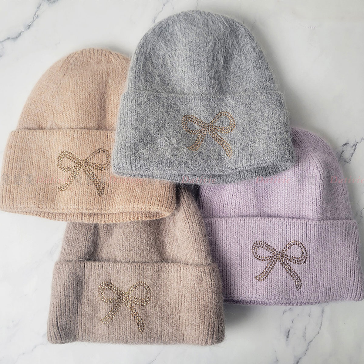 甜美 小鑽 蝴蝶結 保暖 毛帽