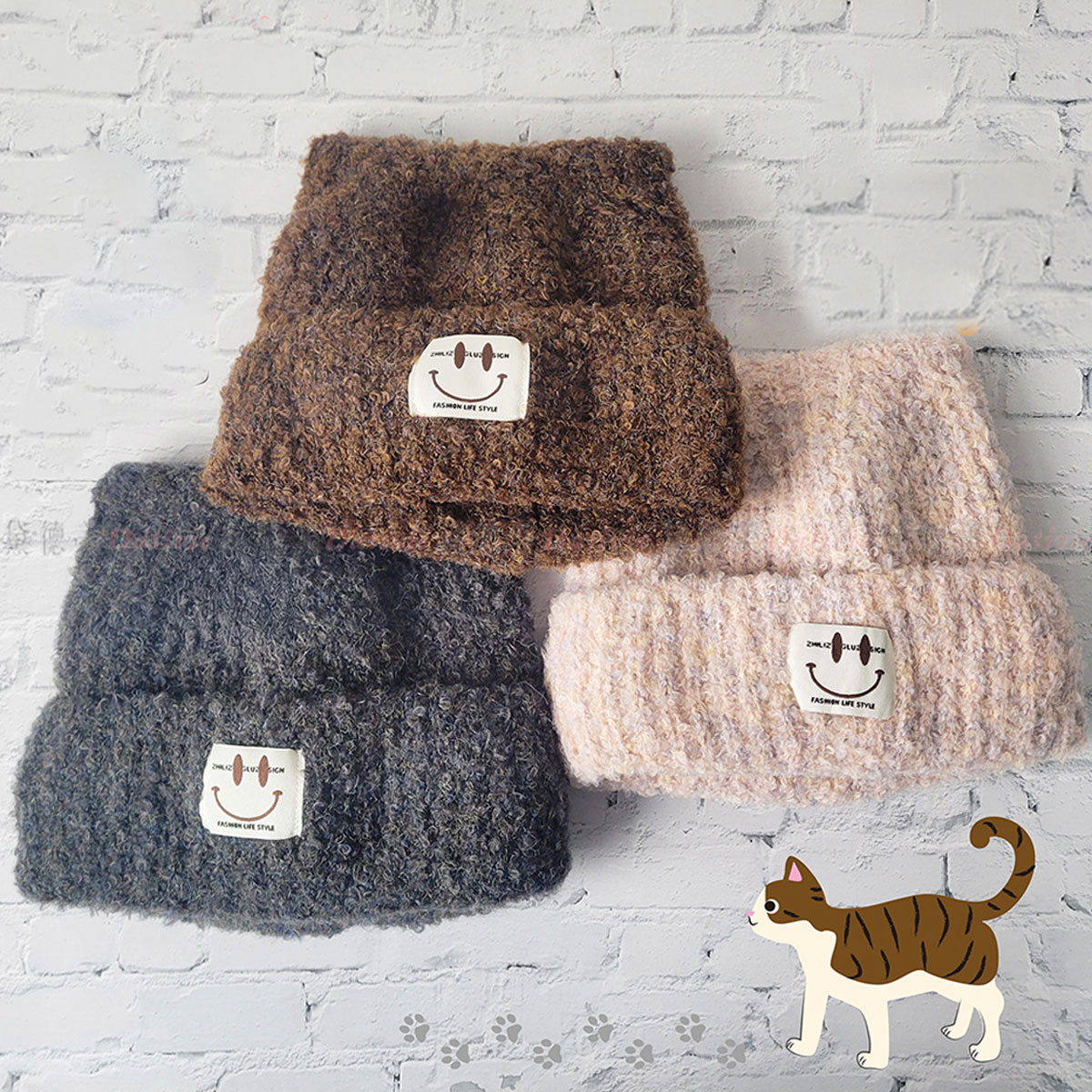 可愛 貓耳 笑臉 保暖 毛帽