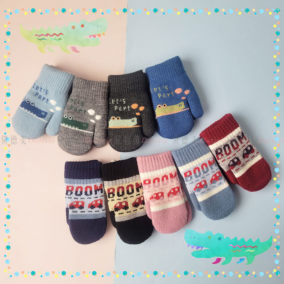 兒童 恐龍 車車 全包指 手套 14cm