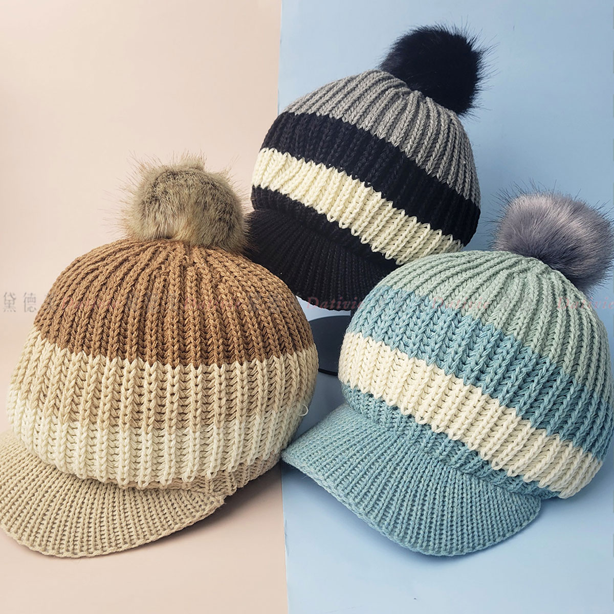 毛球 編織 保暖 鴨舌帽 毛帽