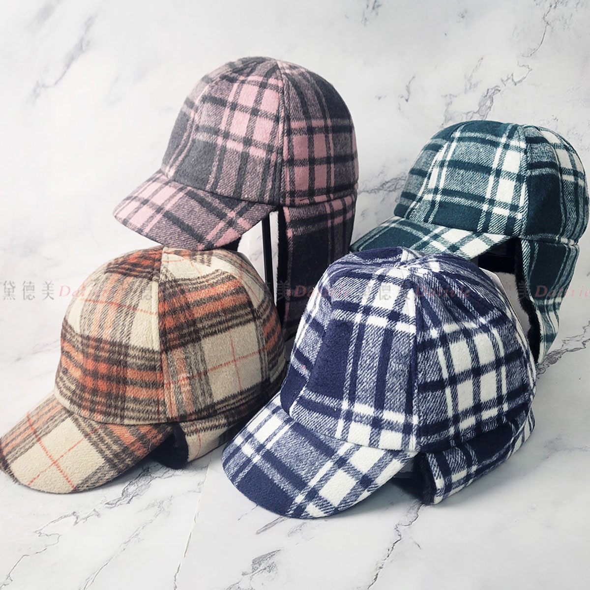 格紋 耳罩 保暖 鴨舌帽 毛帽