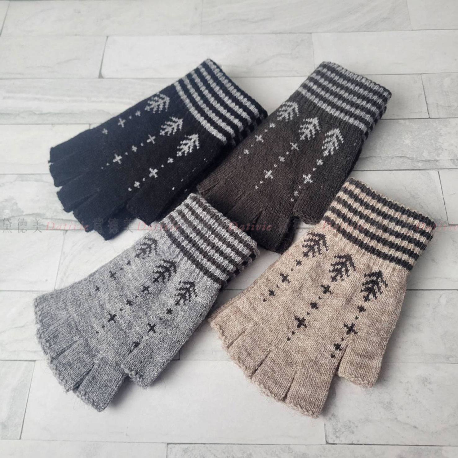 松樹 圖騰 半指 手套 18.5cm