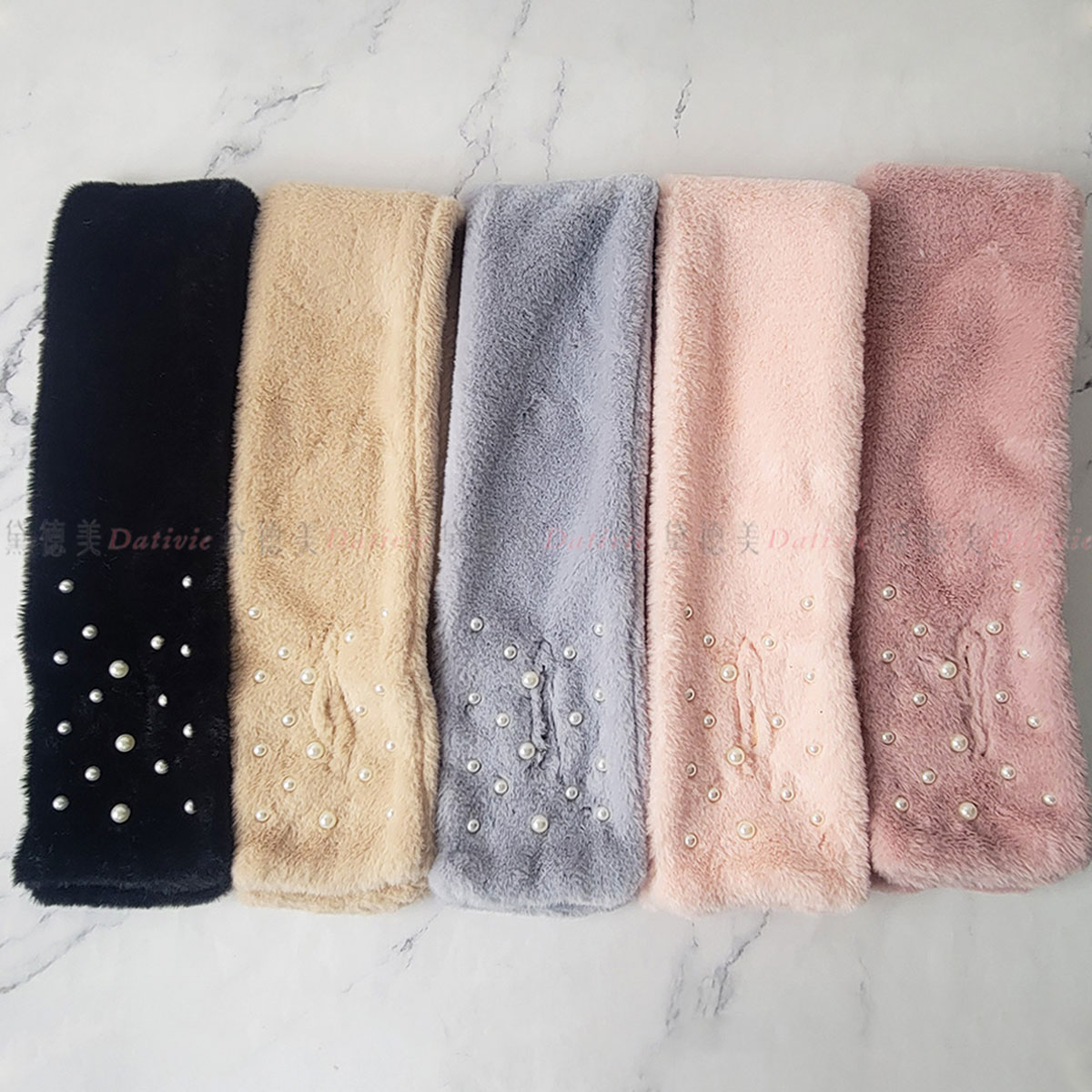 氣質 珍珠 絨毛 保暖 圍巾