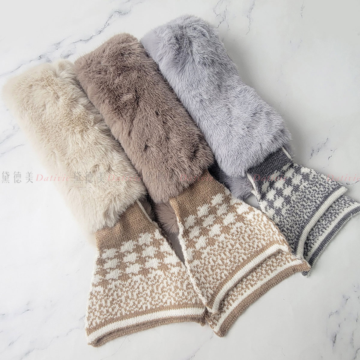 千鳥 針織 絨毛 拼接 圍巾