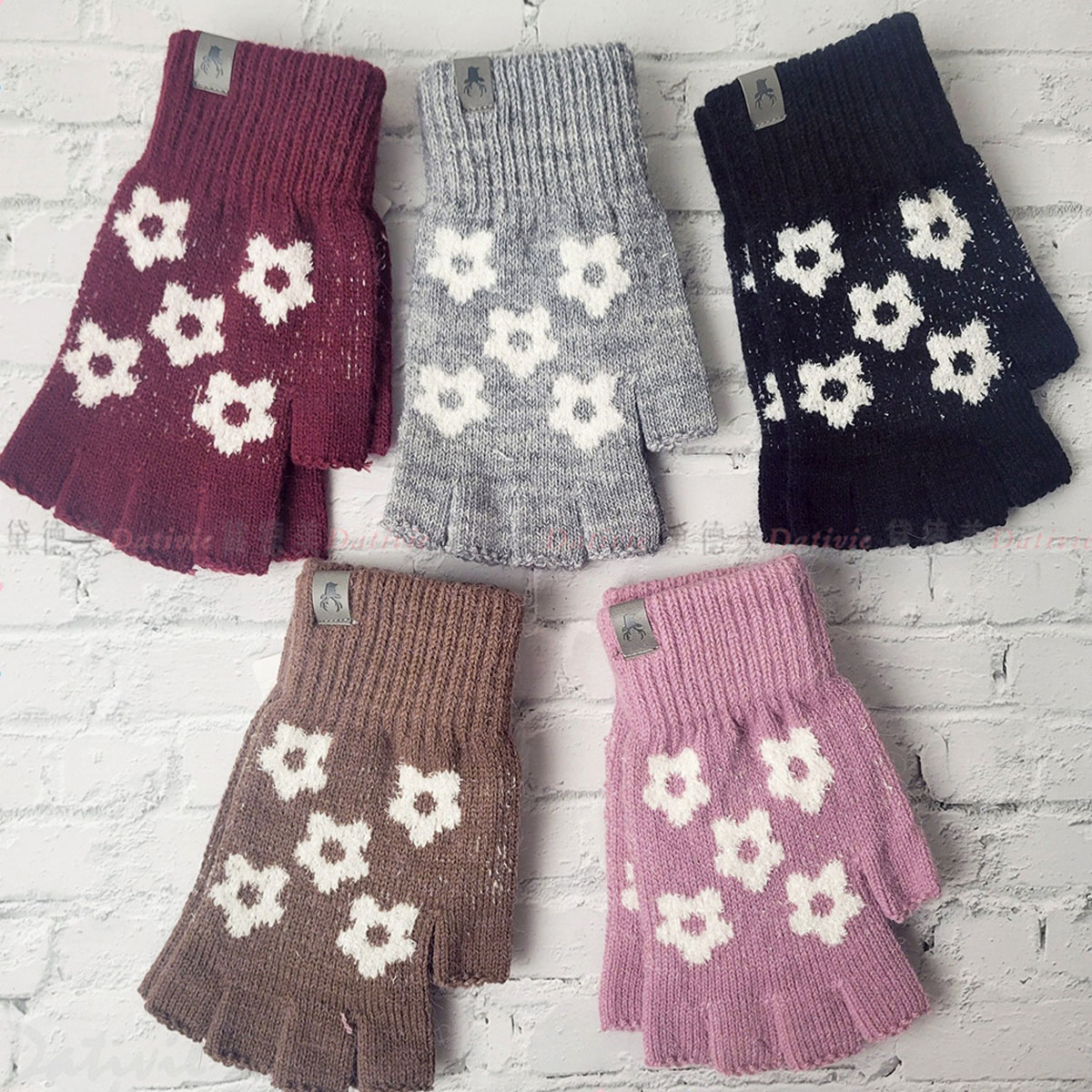 花朵 皮標 半指 手套 18.5cm