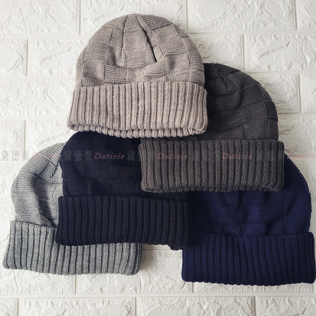 方格 針織 內刷毛 毛帽