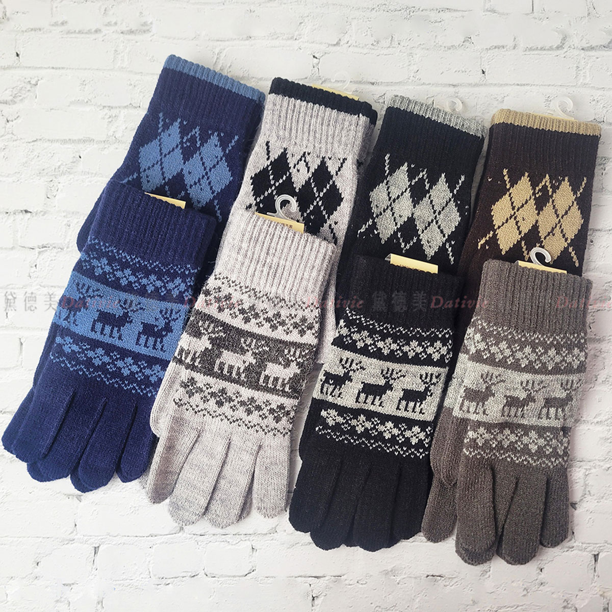 麋鹿 菱格 針織 保暖 手套 24cm