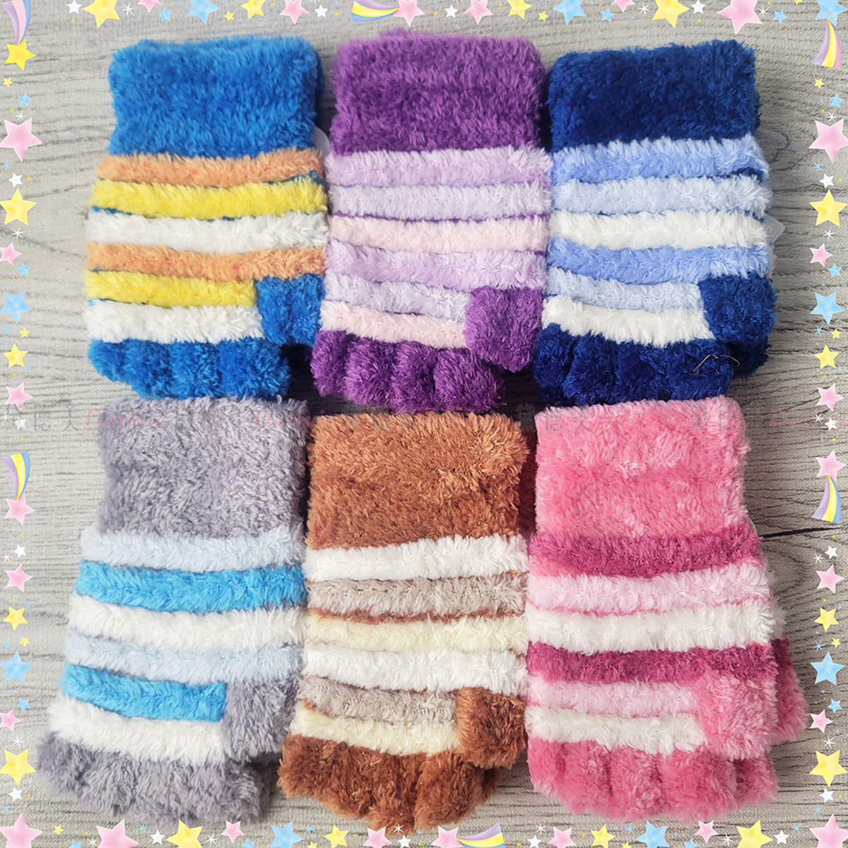 兒童 條紋 半指 手套 12cm