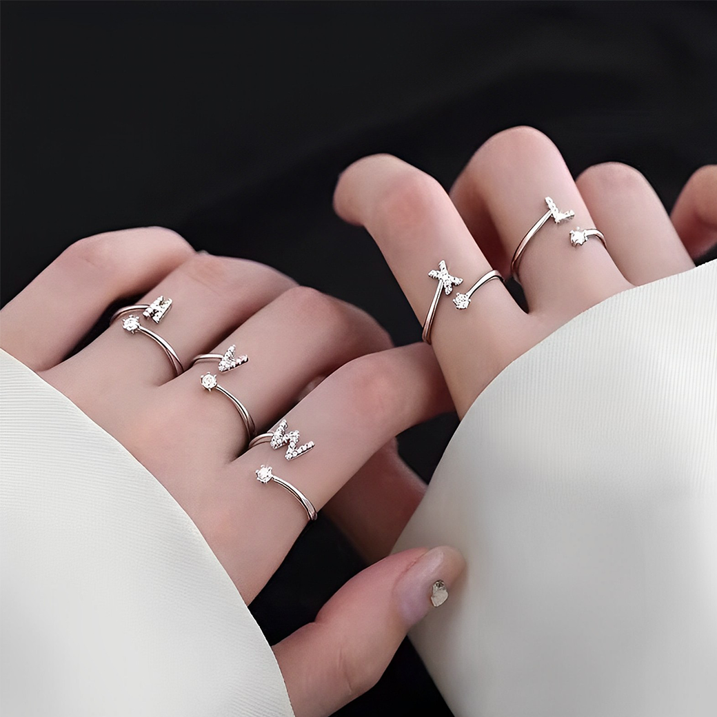 預購-泰國 全925純銀戒指 氣質字母鑽石可調式戒指
