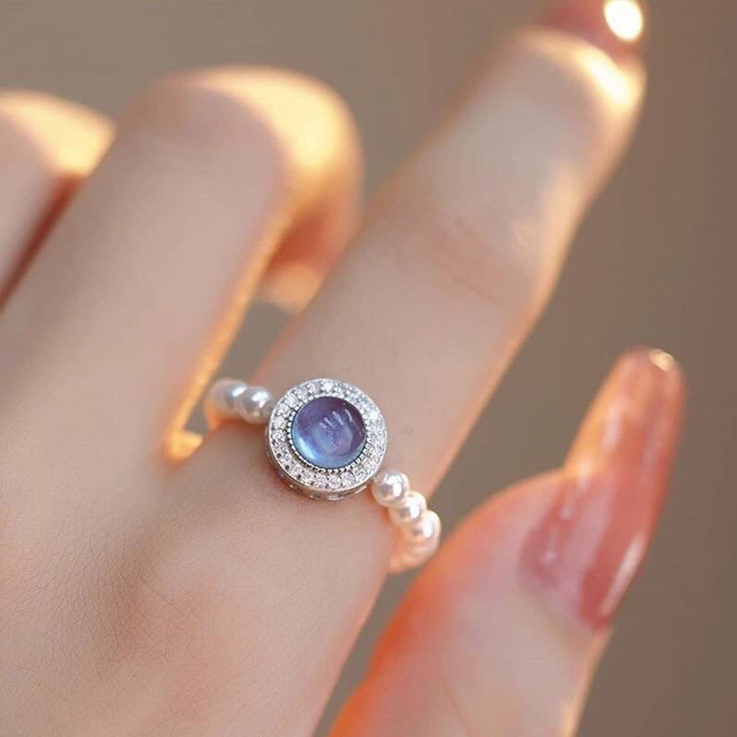 預購-泰國 全925純銀戒指 復古海藍寶石珍珠戒指