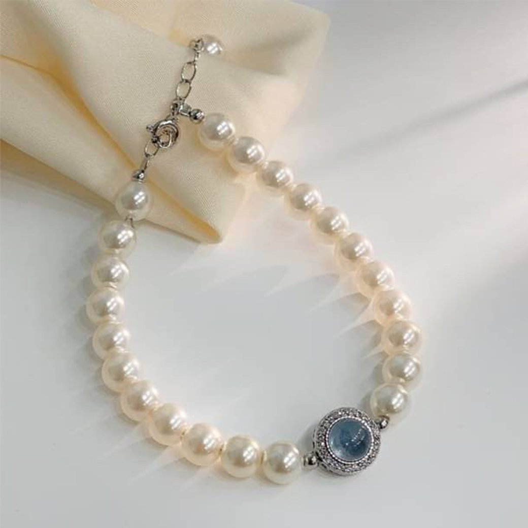 預購-泰國 全925純銀手鍊 復古海藍寶石珍珠手鍊