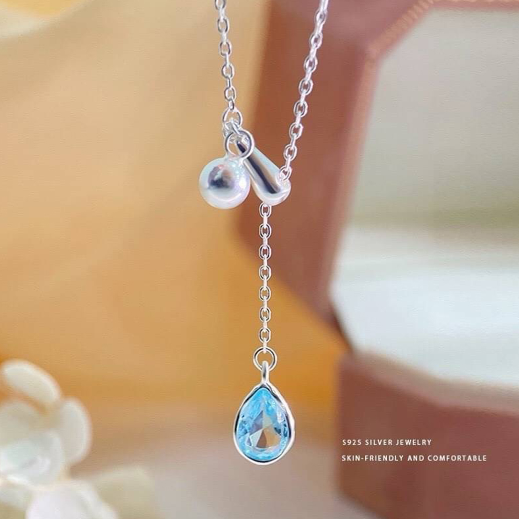 預購-泰國 全925純銀項鍊 清新藍鑽水滴項鍊