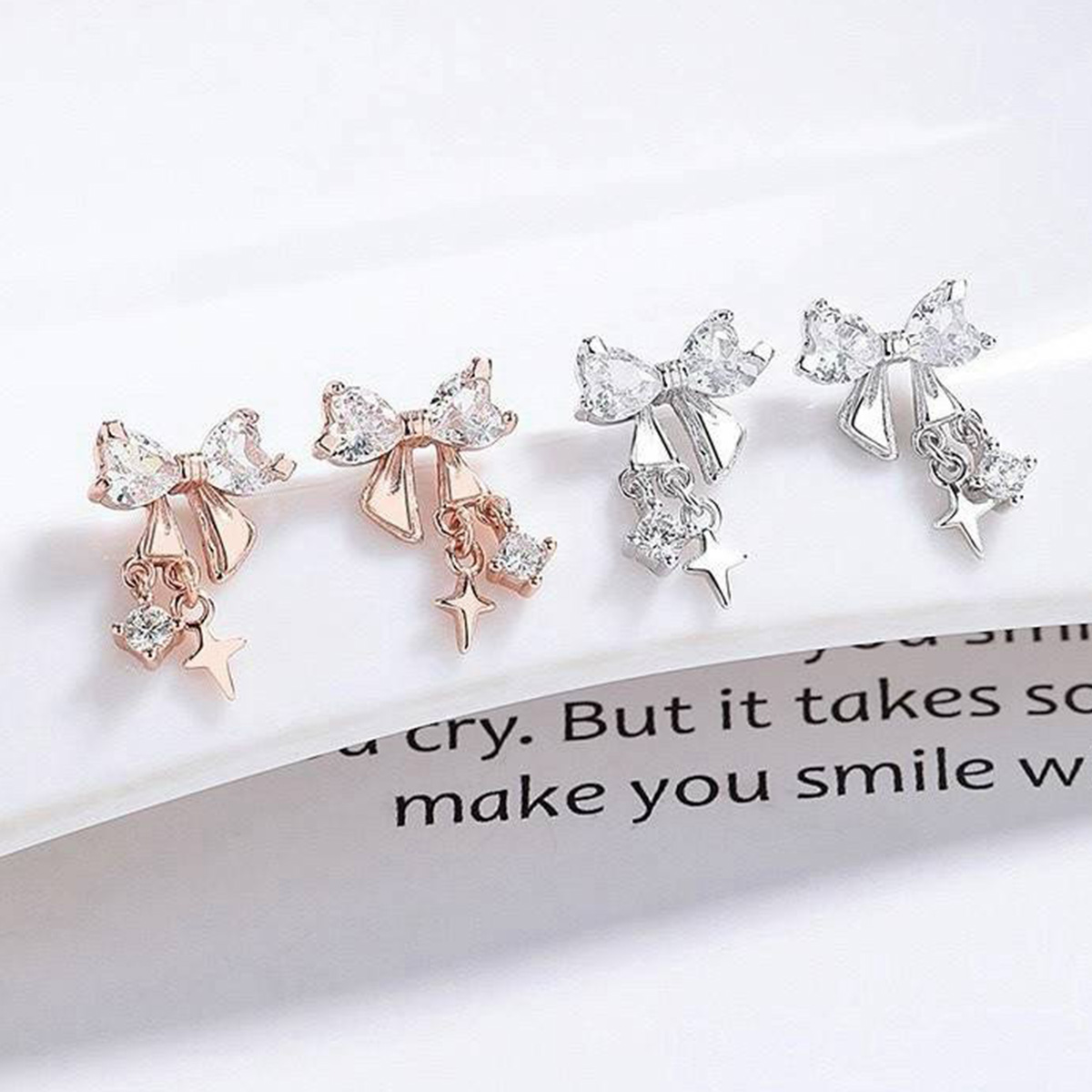 預購-泰國 全925純銀耳環 氣質蝴蝶結鋯石耳釘(對)